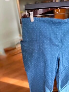 Smoking Lily Milo Straight Leg Pants in Denim Blue with Subtle Cross Pattern